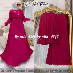 PROMO MERDEKA SET ROK OLIVIA PLISKET FREE BELT BY FARASHA – MARUN