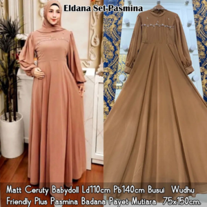 Special Price ELDANA SET PASMINA BADANA PAYET MUTIARA BY HAMMADA – COLOUR MOCCA